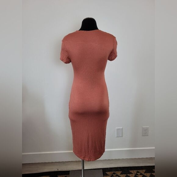 Popular21 T-Shirt Bodycon Dress Orange Copper Soft Stretchy Jersey Knit Medium - Picture 14 of 15